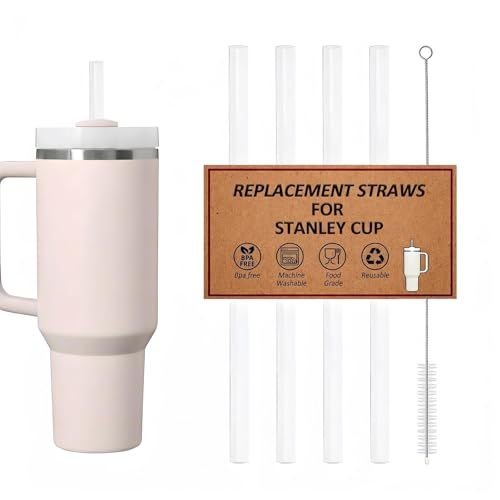 Image of Reusable Straws for Stanley Cup 30oz | 40oz, Replacement Long Straw with 1 Brush for Stanley Cup Accessories,Food Grade & BPA Free, Machine washable(4 pack,30oz, Transparent White)