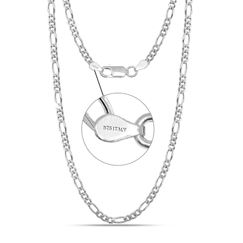 Image of TRUESILVER ACPL Italian 925 Sterling Silver 3.5MM Solid Diamond-Cut Figaro Link Chain Necklace for Women Men (16, 18, 20, 22, 24, 26 Inches)