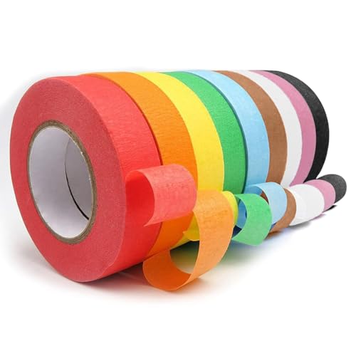 AEUXZA 9 Rollos Cinta Adhesiva Decorativa Washi Tape, 5mm Extra Estrecha, 15m, Colores Vivos, Ideal para Manualidades, Pintura y Marcado, Fácil de Retirar sin Residuos