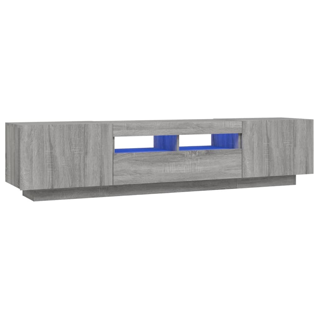 Zestaw 2 szafek RTV z oświetleniem LED RGB, szary dąb sonoma, mebel pod telewizor z podświetleniem i dużą przestrzenią do przechowywania, materiał drewnopochodny odporny