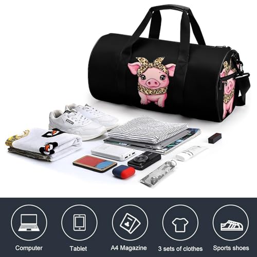 Cute Pigs Piggy Wearing Leopard Bandanna Sports Gym Bag Travel Duffel Workout Bag with Adjustable Strap4