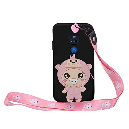 Shinyzone Zipper Purse Wallet Case for Moto G Play 2021,Credit Card Holder Lanyard Crossbody Neck Strap,Super Cute 3D Cartoon Pink Piggy Fun Cool Soft Gel Silicone Protective Cover