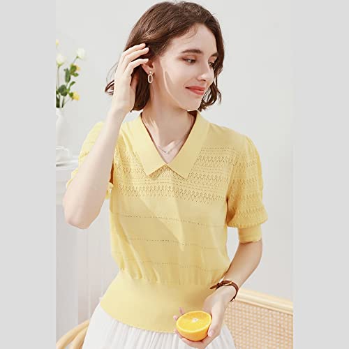 King Warm 2023 Womens Tops V Neck Polo Shirts Summer Short Sleeve Casual T Shirts Lapel T-Shirt Cotton Silk T Shirt #TOP2