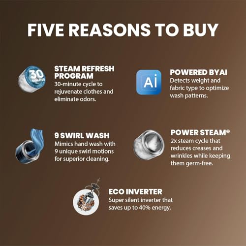 Image of IFB 9 Kg 5 Star, DeepClean Technology, AI Powered, WiFi, Fully Automatic Front Load Washing Machine (EXECUTIVE MXN 9014K CMS, PowerSteam, 9 Swirl, Steam Refresh, Inbuilt Heater, Eco Inverter, Mocha)