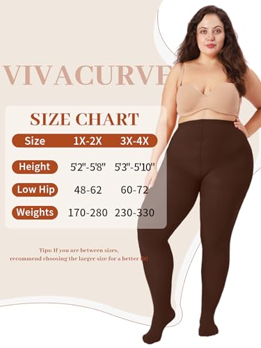 Image of Plus Size Opaque Tights for Women 240D Soft Solid Color Footed High Waist Control Top Pantyhose