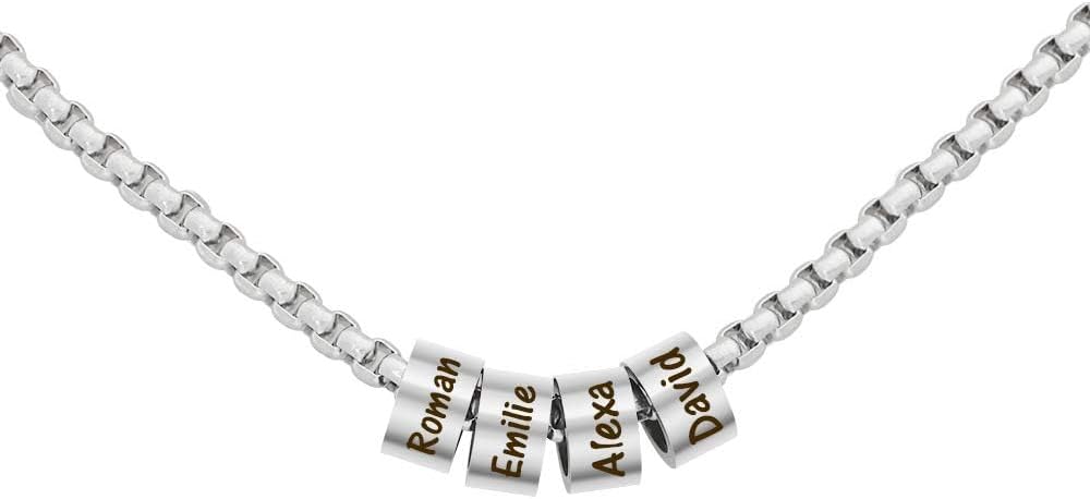 Personalized Name Necklace for Men with 1-6 Custom Name Beads Custom Engraved Necklace for Boyfriend Father Dad Customized Fathers Necklace Gift for Men