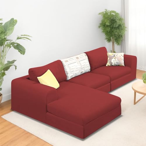 Image of Koza LHS 4 Seater L Shape Sofa Set for Living Room (Maroon Fabric) Premium Fabric Sofa