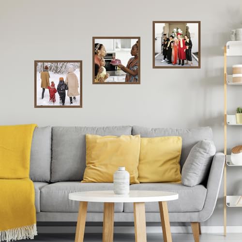 Image of JCJMY 12x12 inch Picture Frame, Horizontal and Vertical Formats for Wall Hanging, 12 x 12 Square Wall Gallery Poster Photo Frame with Shatter Resistant Plexiglass, Brown