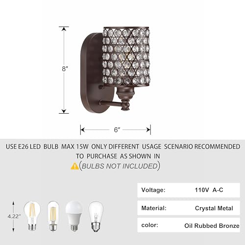 Image of Modern Concise Polyhedral Crystal Shade Wall Sconce Light Fixture,for Bathroom Bedroom Living Room Bedside 2 Pack 1 Light Oil Rubbed Bronze Finish