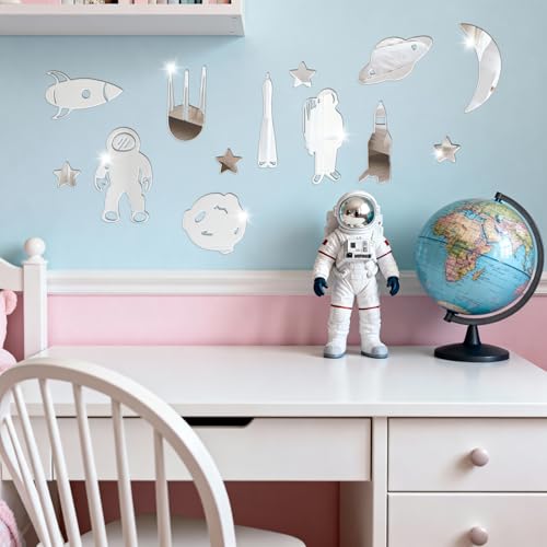Vinilo decorativo 14 piezas astronauta cohete espejo acrílico miniatura 5