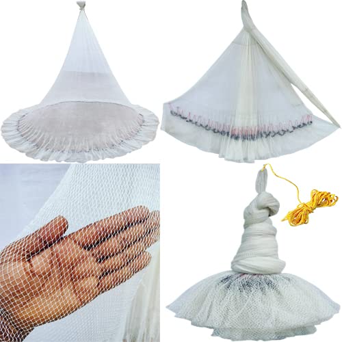 PURKAIT Fishnet CAST Fishing NET 6mm MESH,Iron Sinker, Height 10feet, Round 44feet, Weight 3.5kg Fishing Net (White)