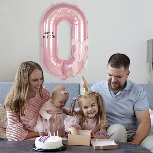 Image of Happy birthday Big Number Balloons Foil Birthday Balloon Number Balloons Happy Birthday Party Decorations Kids and Wedding Party Supplies (Pink numbers 0)