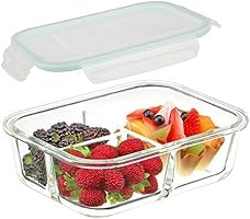 DITYA ENTERPRISE 3 Compartment Rectangular Glass Storage Bowl Set with Clamp Plastic Multicolor Lid (1000ML)