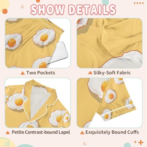 senya Runny Egg Yellow Satin Summer Pajama Sets Silk Short Sleeve Button Down Sleepwear3