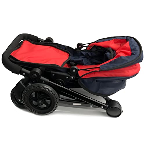 Hushlily® My First Baby Doll Deluxe Stroller In Red And Navy Blue For Toddlers And Kids, Bassinet Stroller With Convertible Seat, Swiveling Wheels, Adjustable Handle And Storage Basket #TOP6