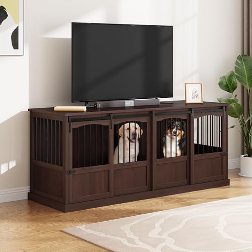 Double Dog Crate Furniture with Sliding Doors