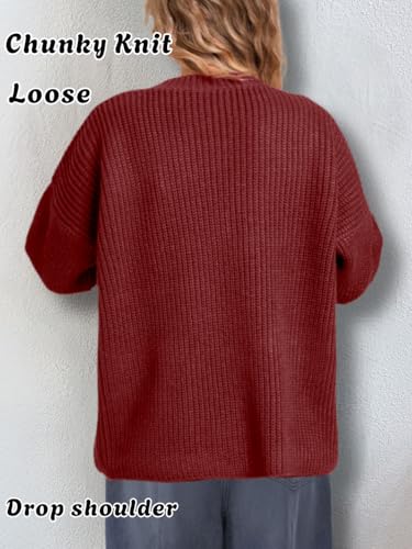 Women Chunky Knit Cardigan Sweaters, V Neck Long Sleeve Open Front Button Loose Outerwear, Casual Trendy Fall Outfits3