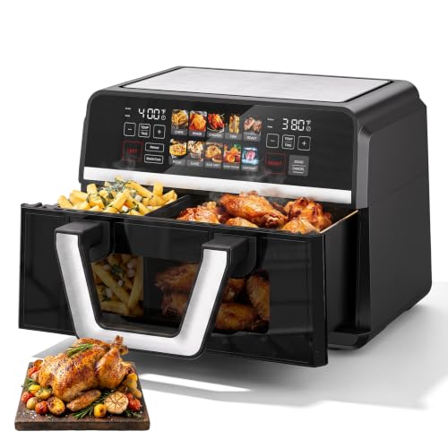 10-in-1-Luftfritteuse, 10.0QT Klarglas-Korbfritteuse, 360° Kochfenster, 2500 W präzise Heizung für gleichmäßige Ergebnisse, Air Fry, Reheat, Braten, Backen, spülmaschinenfeste Teile