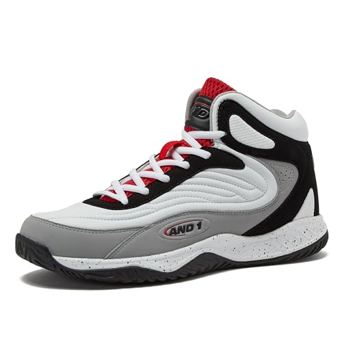 AND1 Pulse 3.0 Basketball Shoes for Men, Indoor or Outdoor, Street or Court Basketball Sneakers Men - Black, Red, or White - White/Medium Grey/Black, 10 Medium by AND1 - Used condition - US$51.04