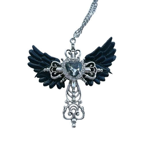 Collier croix en argent 925 avec pendentif cœur ailé et oxydes de zirconium