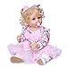 55 Cm Nuovo Design Originale Mano Radicata Capelli Ricci Realistico Realistico Tocco Reale Reborn Baby Girl Bambola Bambola Bambola Completa Corpo Morbido in Silicone,Blond Hair