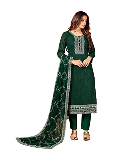 Salwar Kameez femme robe indienne verte de soirée et fête georgette XXL