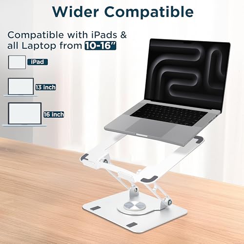 Image of Uncaged Ergonomics Swivel Laptop Stand for Desk, Adjustable Computer iPad Stand for Desk w / 360 Rotation, Portable Laptop Holder for Home Office Ergonomic Supplies (White)
