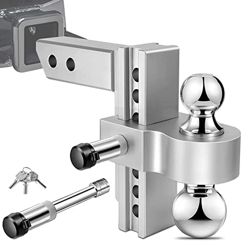 Poolergetic Adjustable Trailer Hitch, Fits 2.5-inch Receiver, 6-inch Drop/Rise Drop Trailer Hitch, 2-inch & 2-5/16 Steel Trailer Balls ,18500 LBS MAX GTW, 2 Security Locks