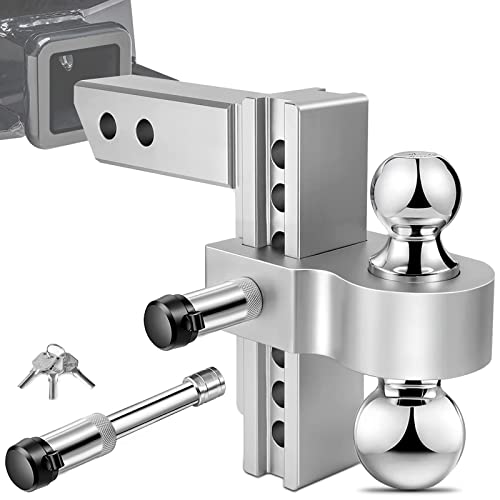 Poolergetic Adjustable Trailer Hitch, Fits 2.5-Inch Receiver, 6-Inch Drop/Rise Drop Trailer Hitch, 2-Inch & 2-5/16 Steel Trailer Balls ,18500 Lbs Max Gtw, 2 Security Locks #TOP2