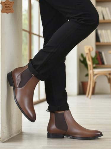 Image of Carlton London Men's Classic Slip-On Ankle Chelsea Leather's Boot with Elastic Gussets