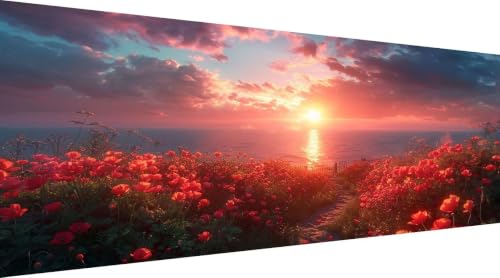 Diamond Painting Champ De Fleurs 40x80cm : Broderie diamant 5D complète pour adulte