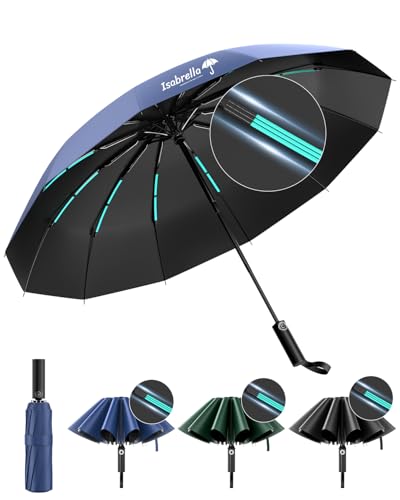 Image of ISABRELLA Big Umbrella for Women - 10-Rib Folding Umbrella with UV Protection, Black Coating, Wind & Rain Resistant, Safe Close Design, Durable, Lightweight, and Compact for Travel