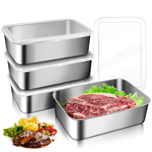 LWAIX Aufschnittboxen für Kühlschrank Edelstahl Lebensmittel Aufbewahrungsbox 4Stk Frischhaltedosen mit Deckel Dosen zum Einfrieren Luftdichte...