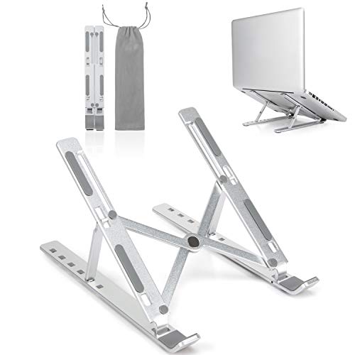Laptop Stand Portable, Aluminum Alloy Computer Holder, Foldable Ventilated Cooling Laptop Riser with 6 Adjustable Height Levels, Compatible with Most Laptops & Tablet Up to 15.6''  Silver