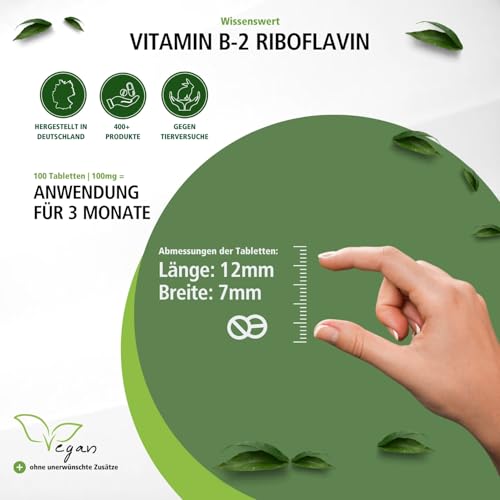 Fairvital | Vitamin B2 Riboflavin - 200mg pro Tag - 100 Tabletten - HOCHDOSIERT - VEGAN - schluckfreundlich