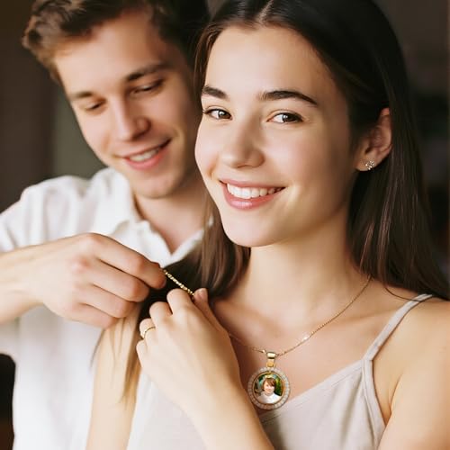Custom Picture Necklace Personalized Photo, Personalized Circle Chain Pendant with Picture Christmas Birthday Memorial Gifts for Women Men Boyfriend2