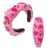 Valentine's Day Rhinestone heart Love headband for women Hot Pink Lip high-heeled shoes lipstick Charm Velvet Embellished Top Hairband Twist Wide Hair Band (lipstick)