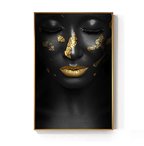 mmzki Cuadro en Lienzo Black Golden African Woman Lips Cuadros Pintura al...