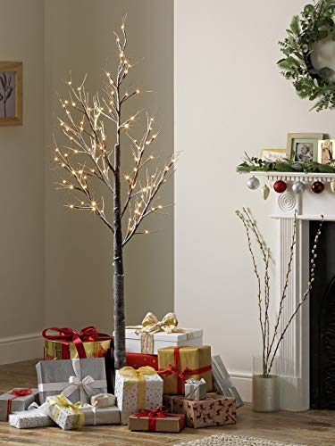 Dawsons Living Pre-Lit Twig Tree 6ft - White Snow Birch Outdoor and Indoor Decorative Festive Tree - LED Lights (180cm / 6 Foot)
