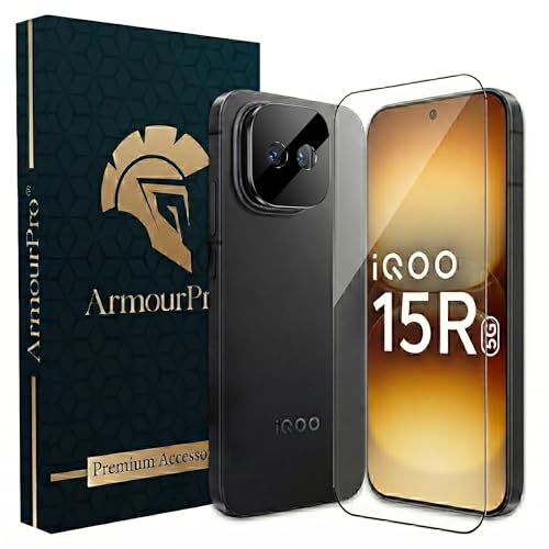 Image of ArmourPro Tempered Glass and Black Camera Lens Protector for iQOO 15R, Edge to Edge Screen Guard, Anti-Bubble, Scratch Resistant, HD Clear, Anti-Fingerprint, Installation Kit | Black