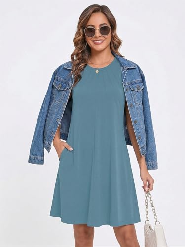 Image of KORSIS Tank Dress for Women Elegant T-Shirt Summer Soft Dresses Sleeveless Swing A Line Vacation Beach Sundress with Pockets