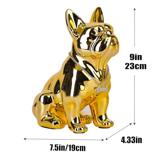 Estatua de Bulldog Francés dorado de resina decorativa miniatura 3