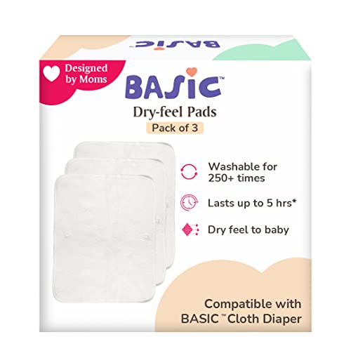superbottoms BASIC Quick Dry Pads Insert | Diaper liner for Adjustable Cloth Diaper,Washable & Reusable (Compatible with BASIC diapers) |Freesize Cloth Diaper-Unisex Baby,Pack of 3, 1 count