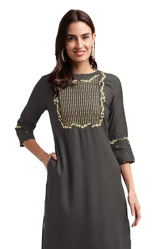 Image of MIRCHI FASHION Women's Straight Fit Rayon Sequins Embroidered and Polka Dots Printed Kurti Only