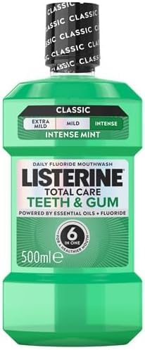 Listerine Total Care Teeth & Gum Intense Taste Classic Antibacterial Mouthwash (500ml) Fresh Mint Blast Flavour With 6-in-1 Benefits