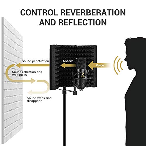 Tonor Sound Shield per Microfono con Isolamento Assorbente Mic Riflettore in Schiuma Fonoassorbente per Qualsiasi Microfono a Condensatore Recording Equipment Studio