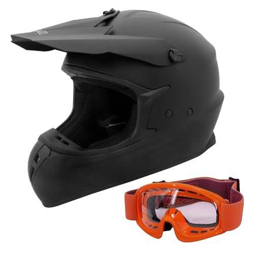 Zorax Matt Black S (55-56cm) ZOR-X305 Motocross Helmet & Orange Motorcycle Goggles MX Quad ATV Sports Enduro Crash Dirt Bike Helmet ECE 22.06 Certified