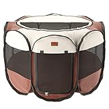 Home Intuition - Perrera portátil plegable para perros y gatos con parasol extraíble, Marrón, Pequeño