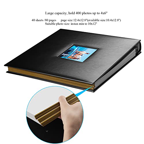 Photo Album Self Adhesive 80 Sticky Pages Leather Cover Scrapbook Photos Book for Christmas Gifts Wedding Large Picture Albums Hold 3x5 4X6 5X7 8X10 Black
