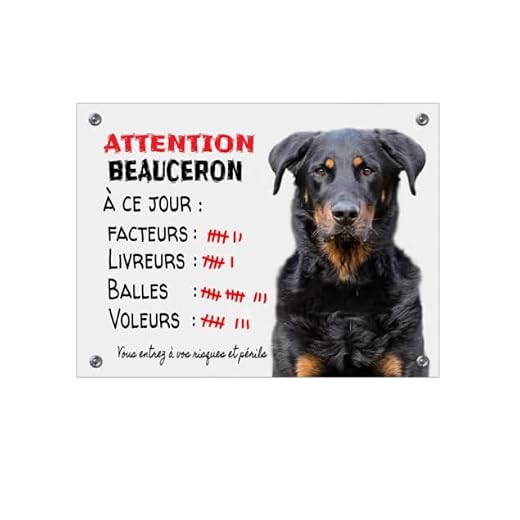 Plaque humour Beauceron à ce jour panneau pancarte chien monte la garde aluminium 15x20cm